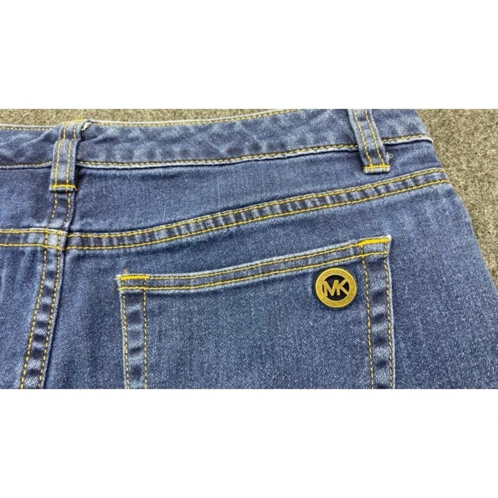 Michael Kors Denim Shorts Womens Size 6 Blue Medium Wash Gold Logo Stretch